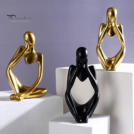 3 pezzi di figurina di pensatore astratto mini pensatore seduto statua in resina scultura soggiorno casa ufficio libreria decorazione da tavolo ornamento