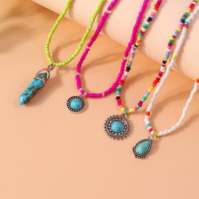 Bohemia Handmade Colorful Beads Choker Necklaces for Women Girls Turquoise Pendants Necklace Summer Beach Jewelry Gifts