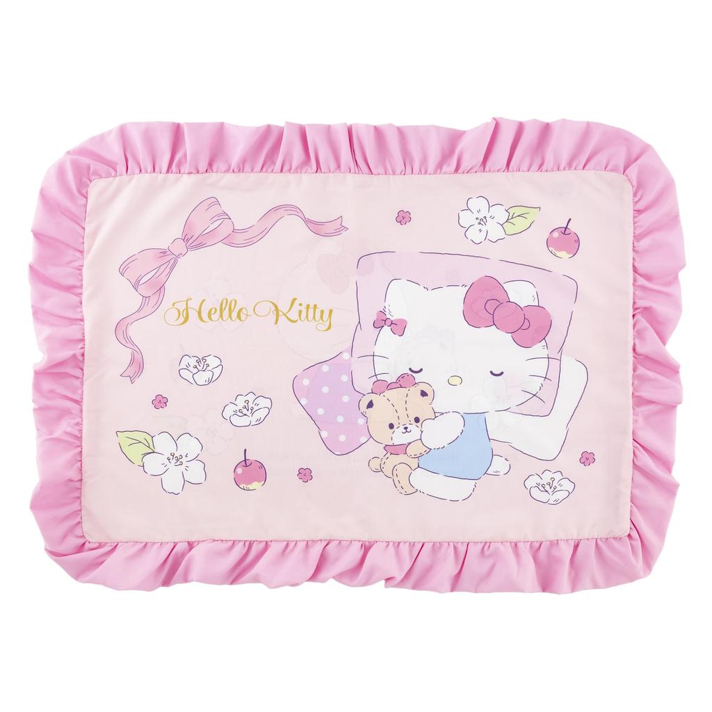 MORIPiLO Sanrio Ruffled Duvet Cover and Pillowcase Single Size Kitty Soft Peach Cute Makura no 426100 Set, (Hello Skin), Pink, 150x210cm, Merchandise,