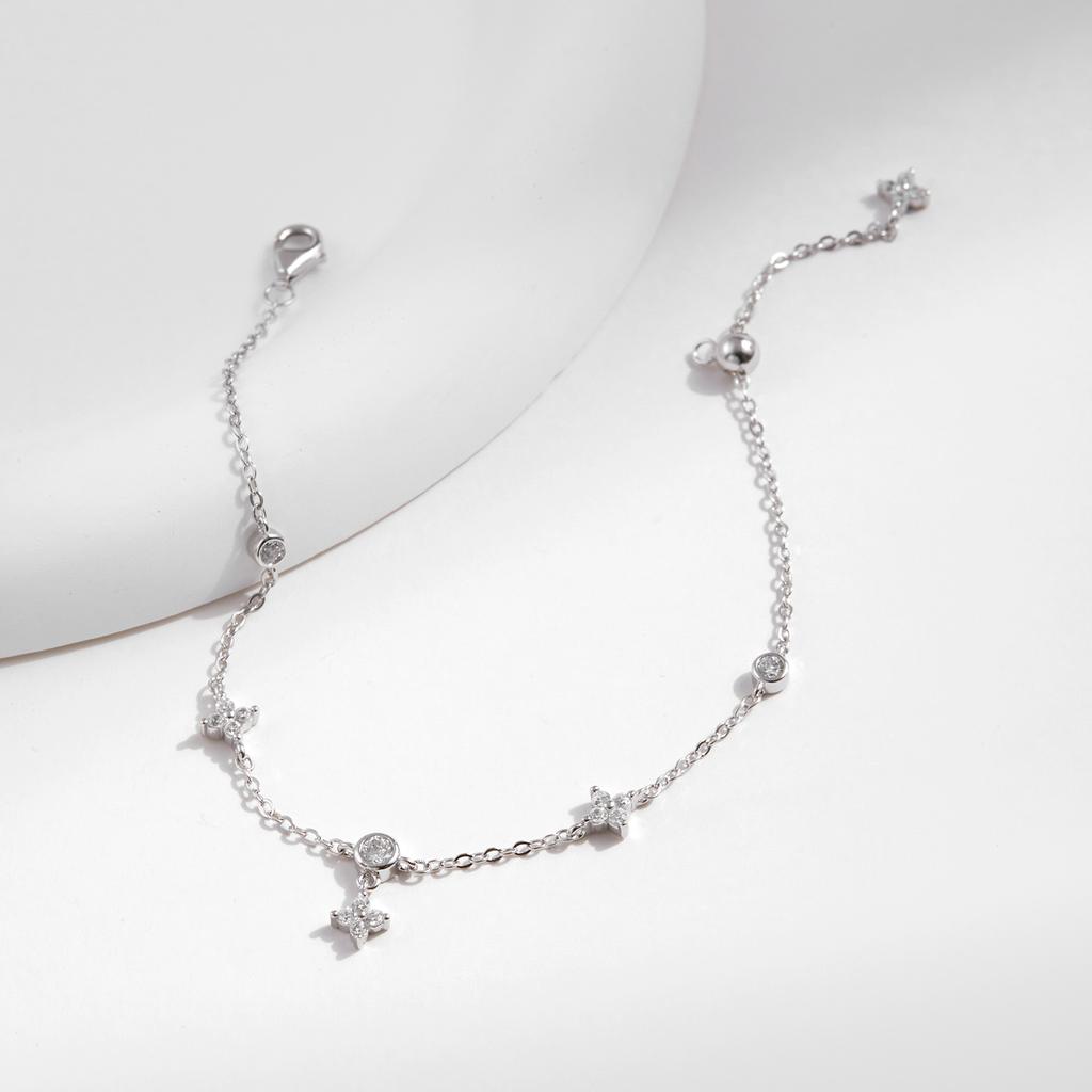 MODIAN Sparkling CZ Bracelet 925 Silver Delicate Four Leaf Clover Charm Bracelet For Women Fine Jewelry Vacation Gift