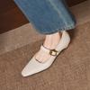 Krazing Pot Microfiber Square Toe Thick Med Heels Spring Summer Shoes Big Size 43 Metal Buckle Beauty Women Shallow Pumps