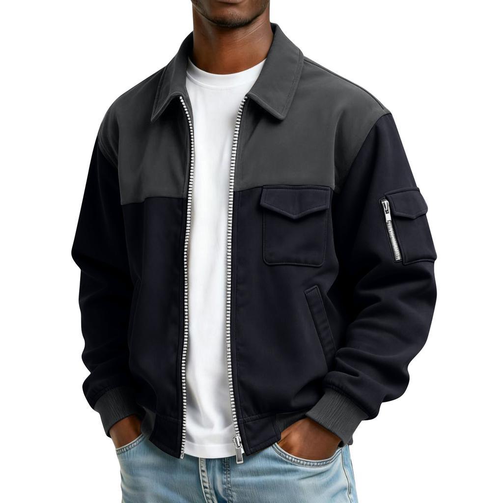 Men's Solid Color Pocket Zipper Jacket Men's Sports Large Size Casual Jacket