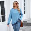 Women's Round Neck Loose Top Long Sleeved Color Blocked Ribbed Sweatshirt