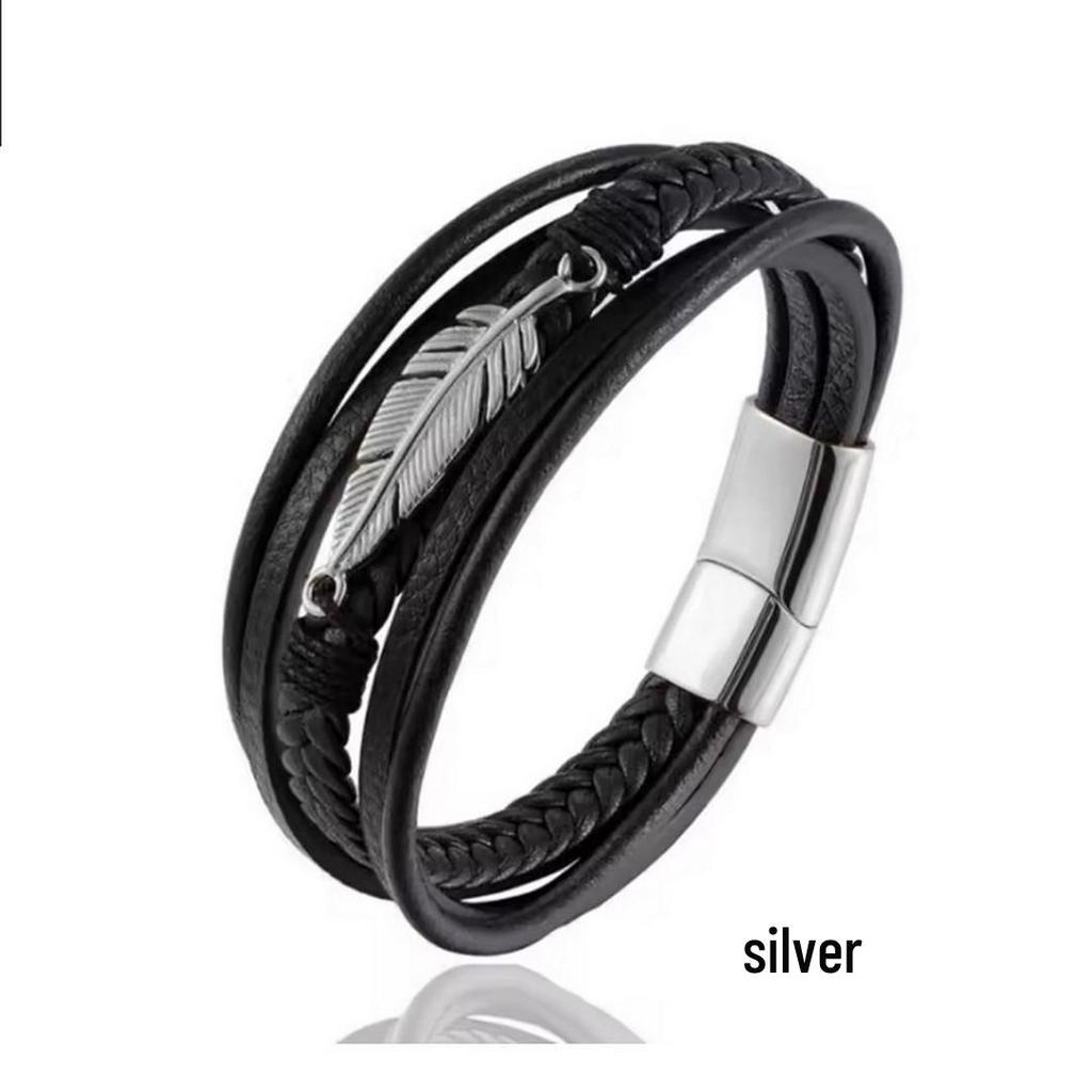 Multi-layer Leather & Titanium Steel Magnetic Buckle Bracelet