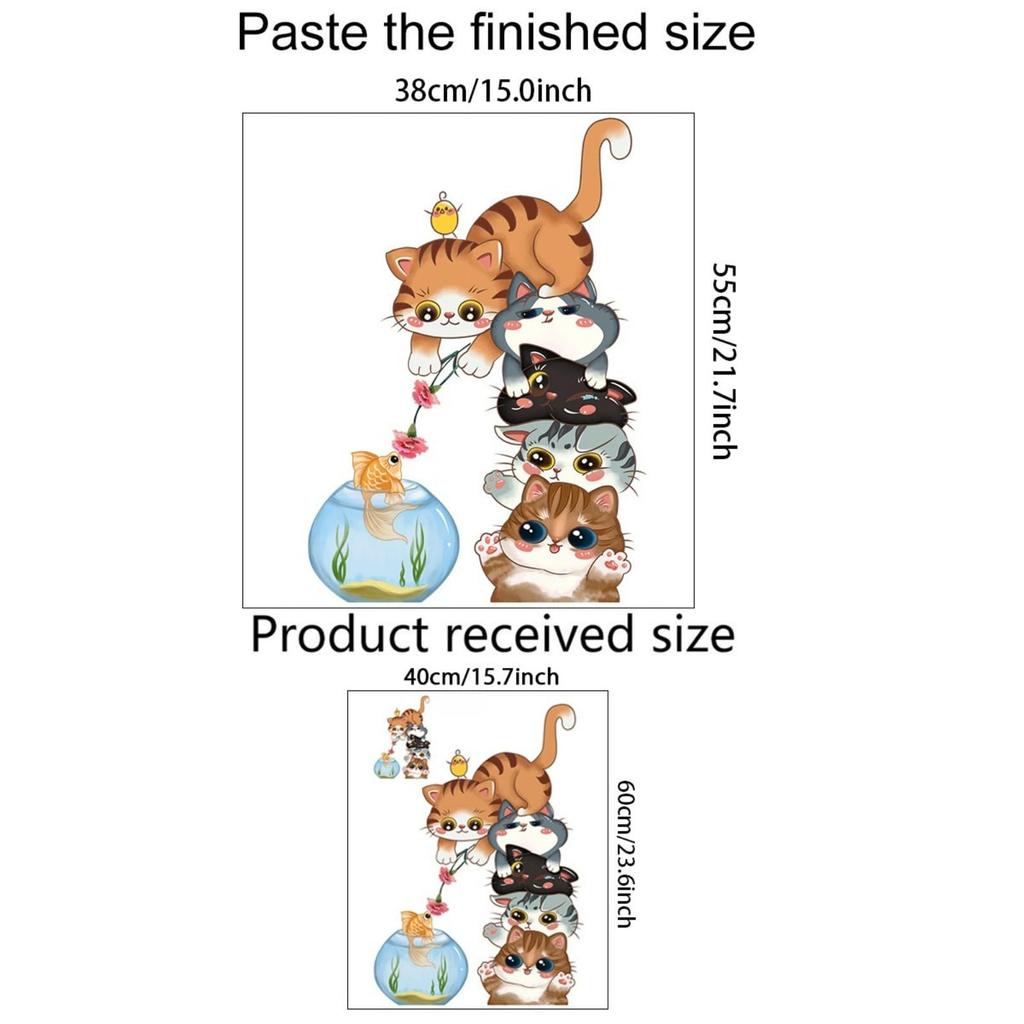 SMAOSTORE Wall Cute Cat Stacking High Stylish Fishbowl and Goldfish Door Waterproof Removable Wallpaper for and Background Walls (Mata) Stickers,