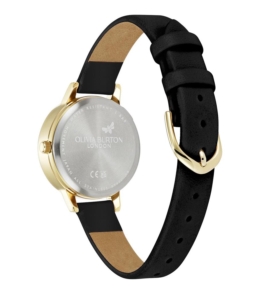 Authorized Distributor Olivia Burton Watch Ladies 24000222 3D Flower Midi Gold Black Leather [OLIVIA BURTON]