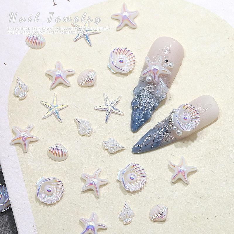 50Pcs Starfish Shell Nail Art Accessories, Conch Resin, DIY Nail Jewelry, Wearable Nail Decorations