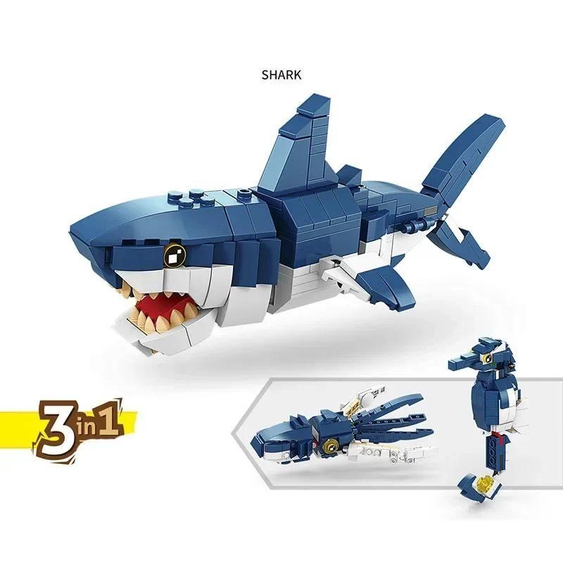 Bloques de Construcción Mecha Cocodrilo Tigre Ballena 4 en 1 Kit Transformable DIY Juguetes Educativos STEM para Niños, Modelo Animal Puzzle Regalo para Niños