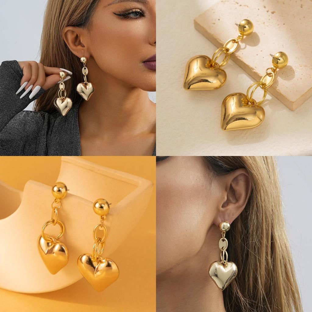 Simple And Stylish Heart Earrings Vintage Geometric Gold Plated Studs For Women 2023