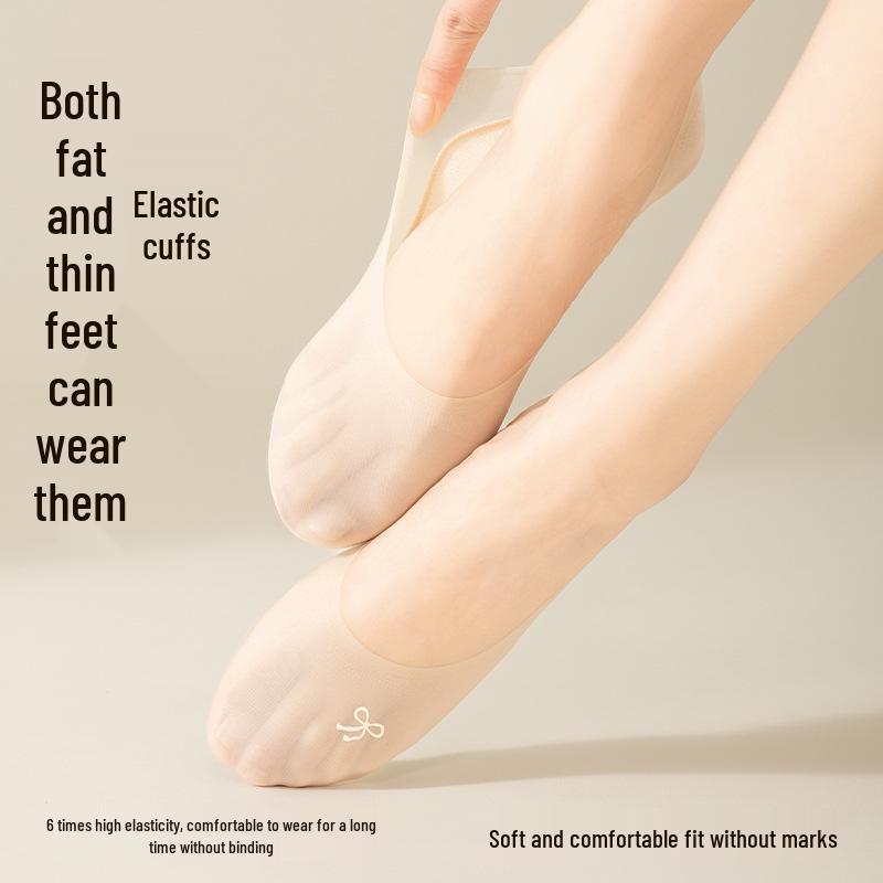 Women's Non-Slip Ice Silk No-Show Socks - Thin, Low-Cut, High-Heel Cotton Blend