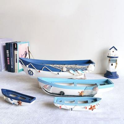 Model Crafts Wooden Boat Ornaments Simulation Marine Style Ship Statue Chic Mediterranean Styles Boat Figurine Home Decoration