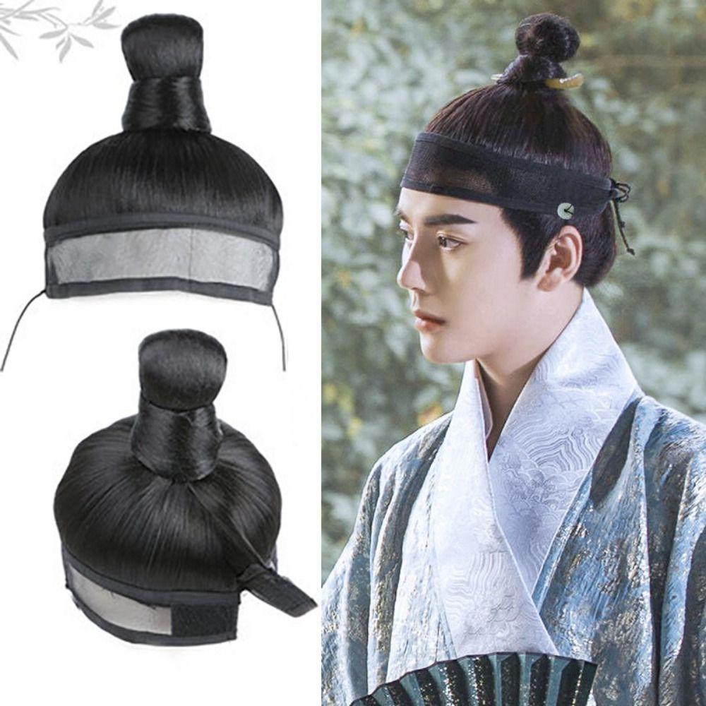 Hair Accessories Ming-Made Net Towel Wig Fake Hair Bun Long Straight Ponytail Hanfu Men'S Wig