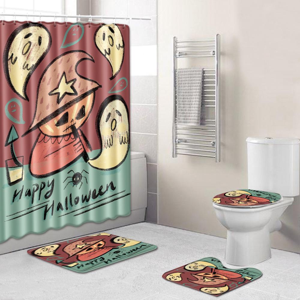 Halloween Bathroom Four-Piece Combination Set Bedroom Non-Slip Carpet Floor Mat Door Mat