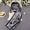 European 2022 Autumn/Winter Slim Fit Animal Pattern Knit Sweater & Wide-Leg Pants Set