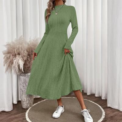 Women's Casual Fashion R-neck Long Sleeved Retro Christmas Print Retro Dress