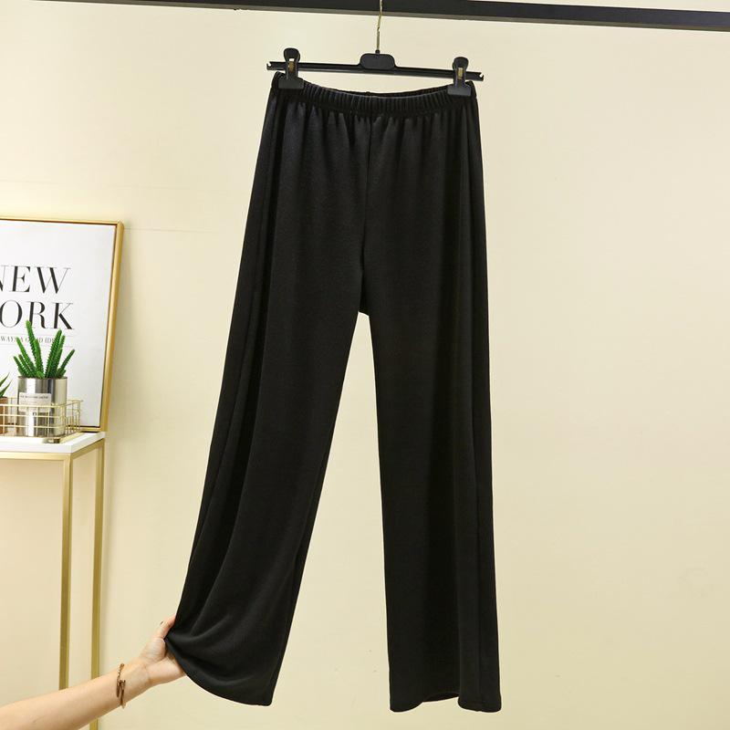 Women's Plus Size Fleece-Lined Ribbed Leggings for Autumn & Winter - Thickened Wide-Leg Casual Home Pants