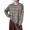 Women's Korean-Style Color Block Striped Knit Pullover Sweater: 2026 Autumn/Winter Casual Layered Top.
