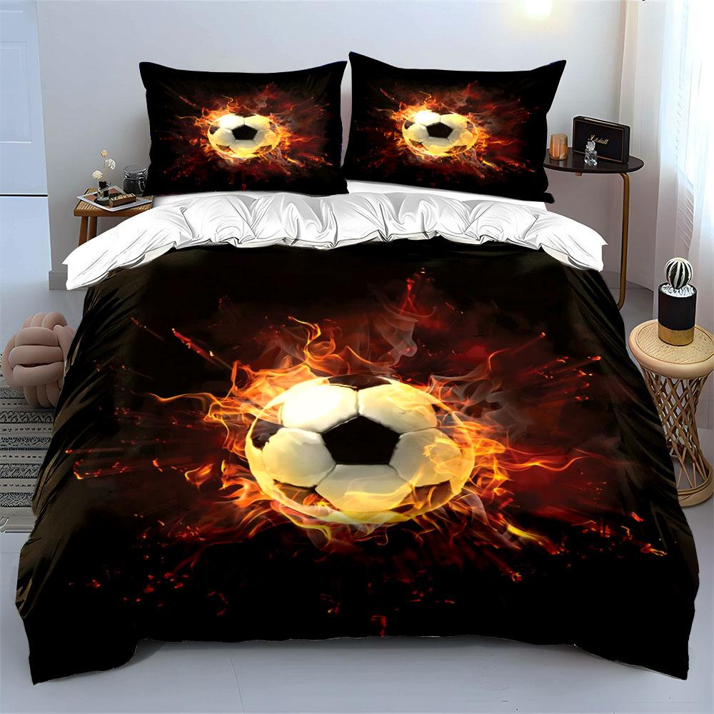 Fiery Soccer Set For Enthusiasts Kid'S And Adults' Bedroom Decor, Exquisite Three-Piece Bedding Set Gift