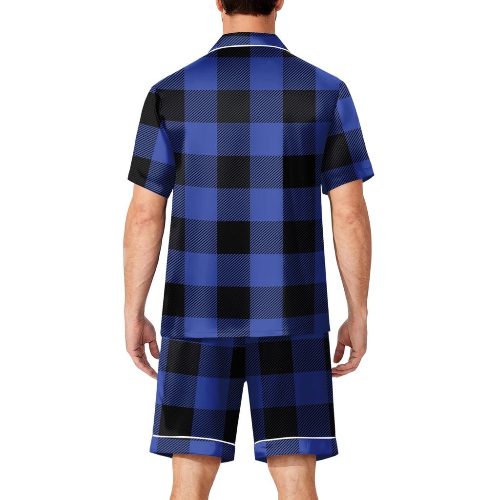 Conjunto de Pijama Masculino de Manga Curta com Botões e Shorts, Roupa Macia, Tamanhos P-XXXXG