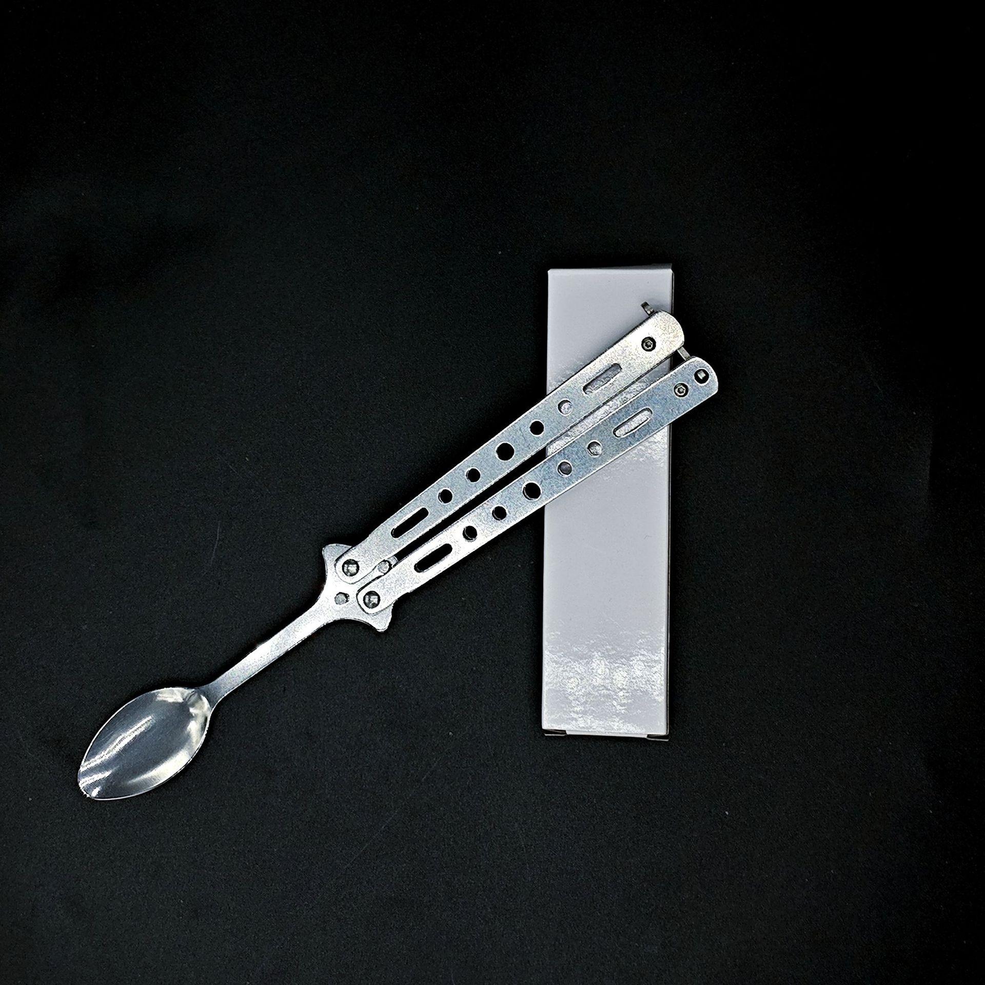 Rotating Folding Spork Butterfly Design Tool Stainless Steel Heat Resistant for Camping Office Student Portable Utensil