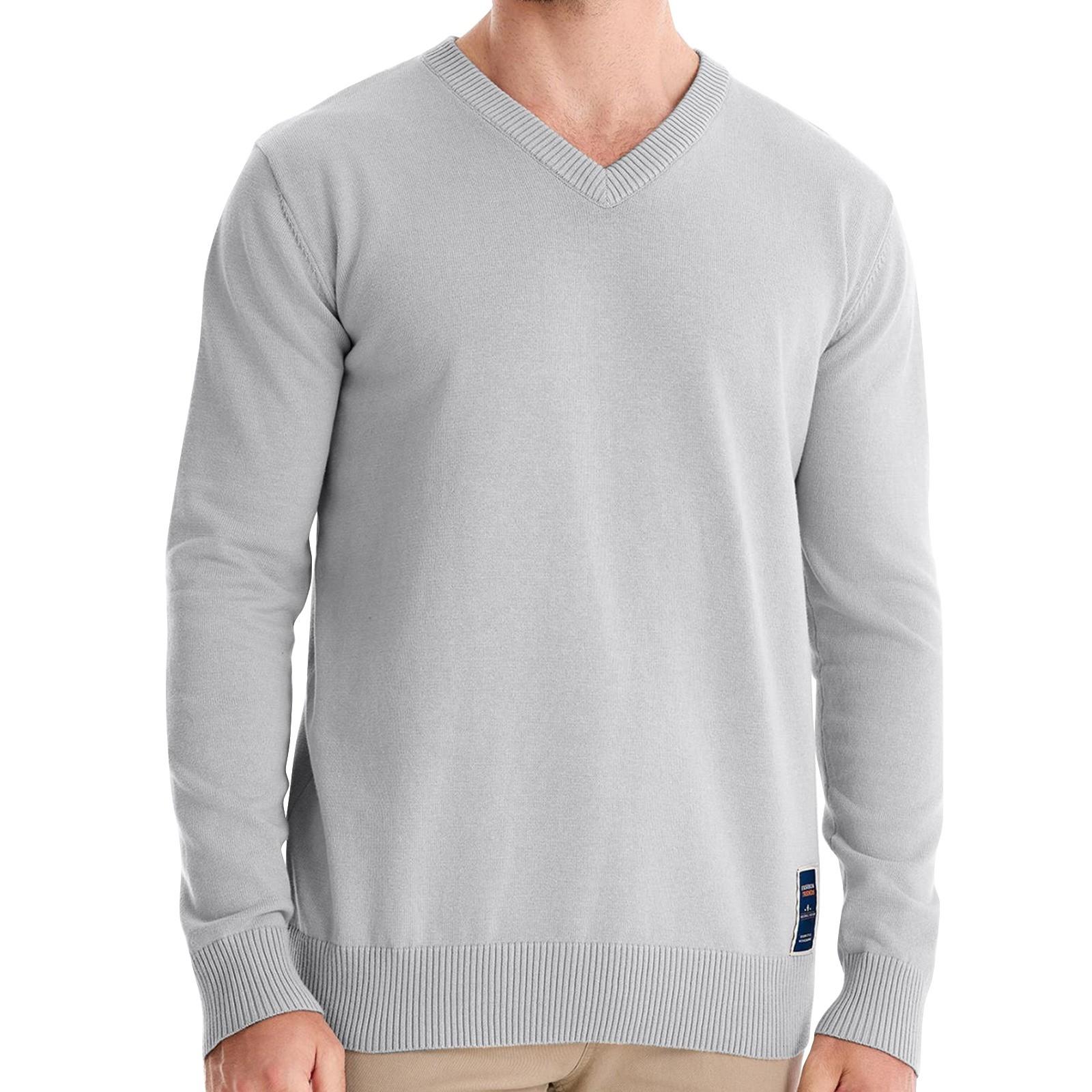 Мужской осенний свитер с V-образным вырезом и длинными рукавами, однотонный свитер мужского свободного покроя с круглым вырезом L