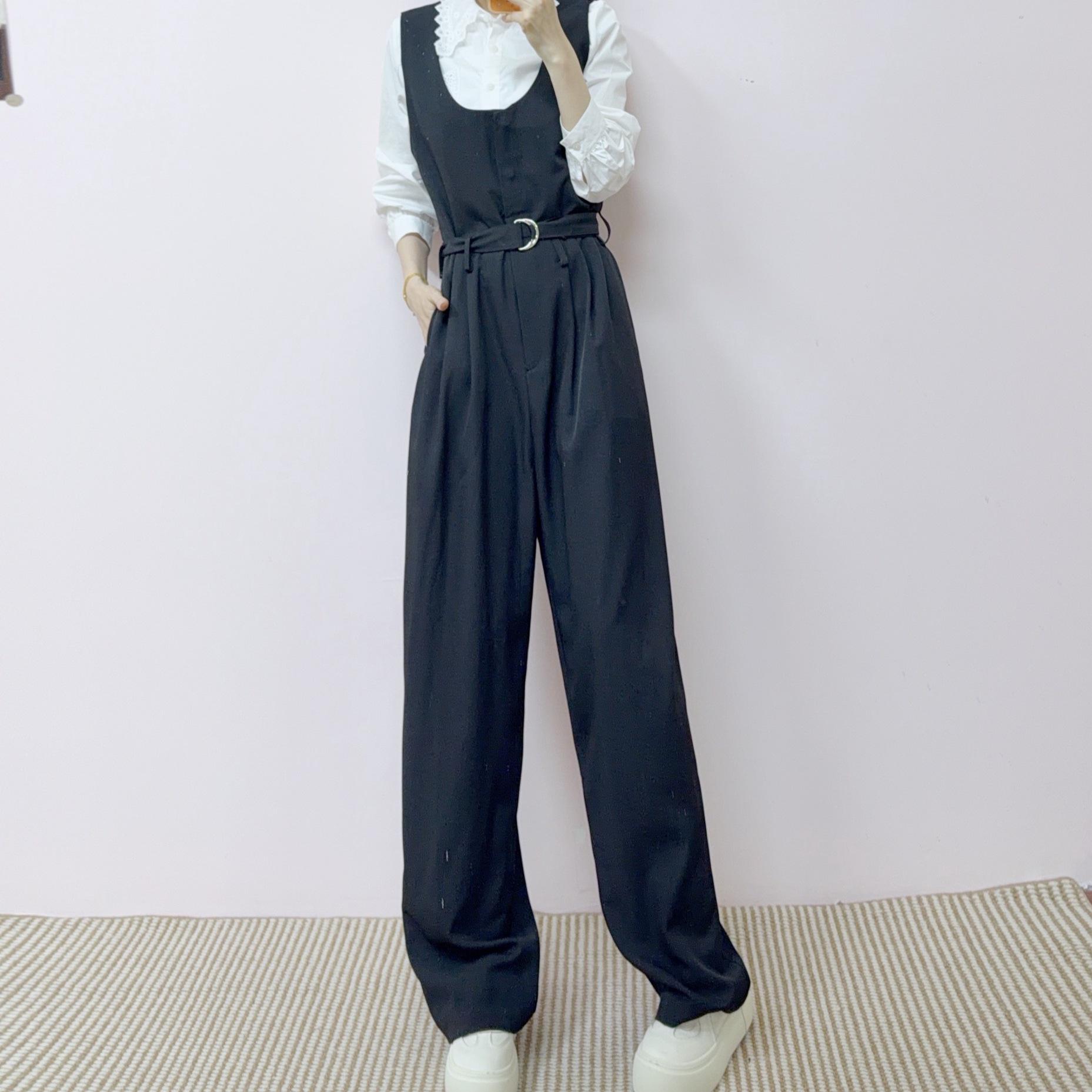 

2025 Spring/Summer Fashion U-Neck Sleeveless Jumpsuit with Waist-Cinching and Drapey Wide-Leg Pants M (45-60 kg)