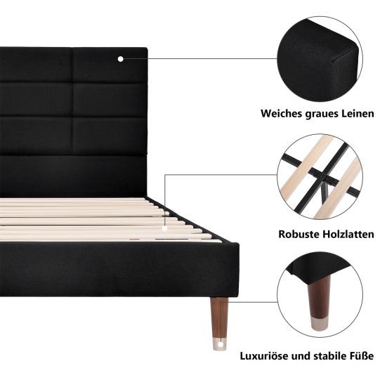 Solid Wood Slatted Frame Bed Upholstered Bed Double with Frame 140x200cm Flat Headboard for Adults & Young People (Mattress Not Included) Children