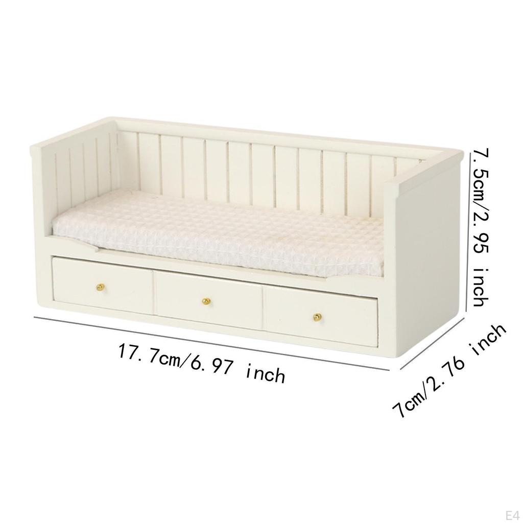 1/12 Dollhouse Single Bed Miniature Furniture Room DIY Accs Tiny with Storage Drawer for Gift