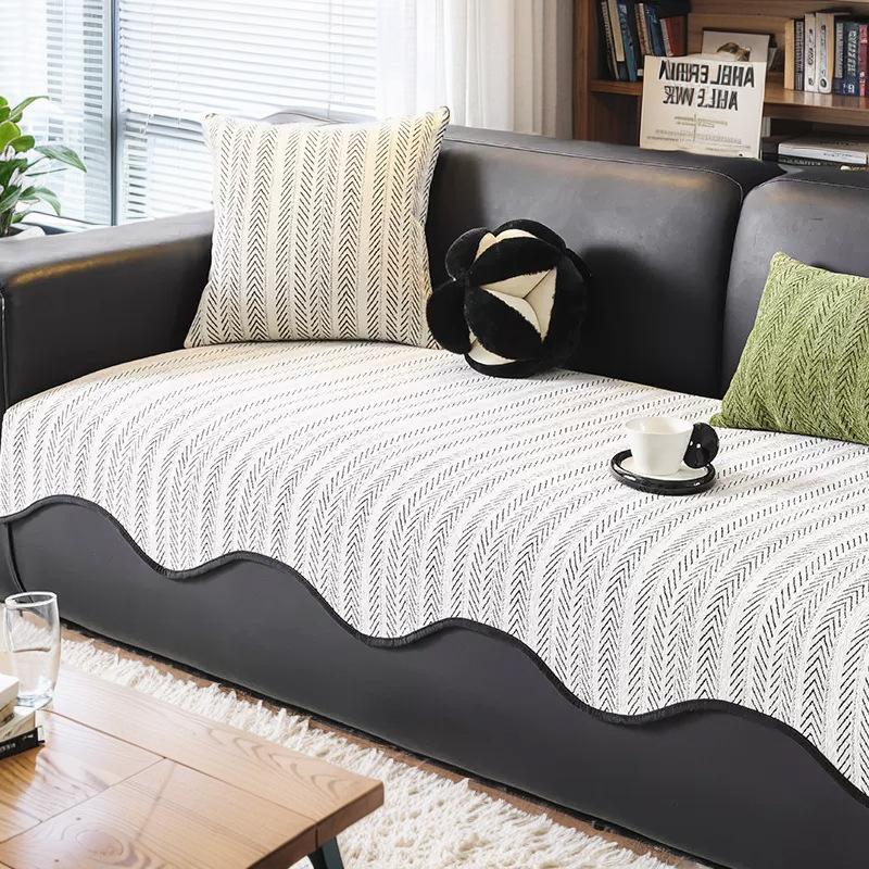 Premium Leather Sofa Cushion Autumn And Winter Plush  New Four-Season Universal Fixed Non-Slip Straight Row Seat Cushion Cover