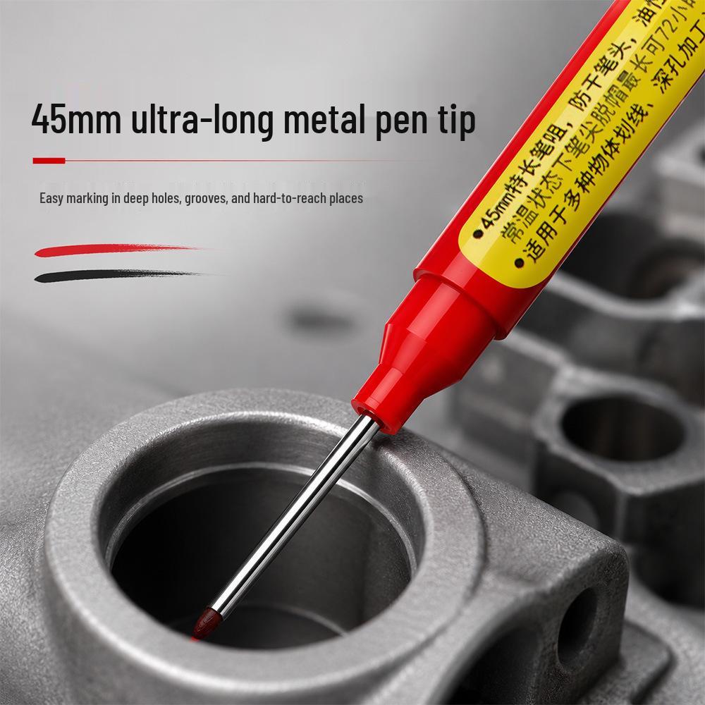45mm Deep Hole Marker Pen for Woodworking & Metalworking - Multi-Color, Long Tip, Waterproof, Oil-Based, with Scale.