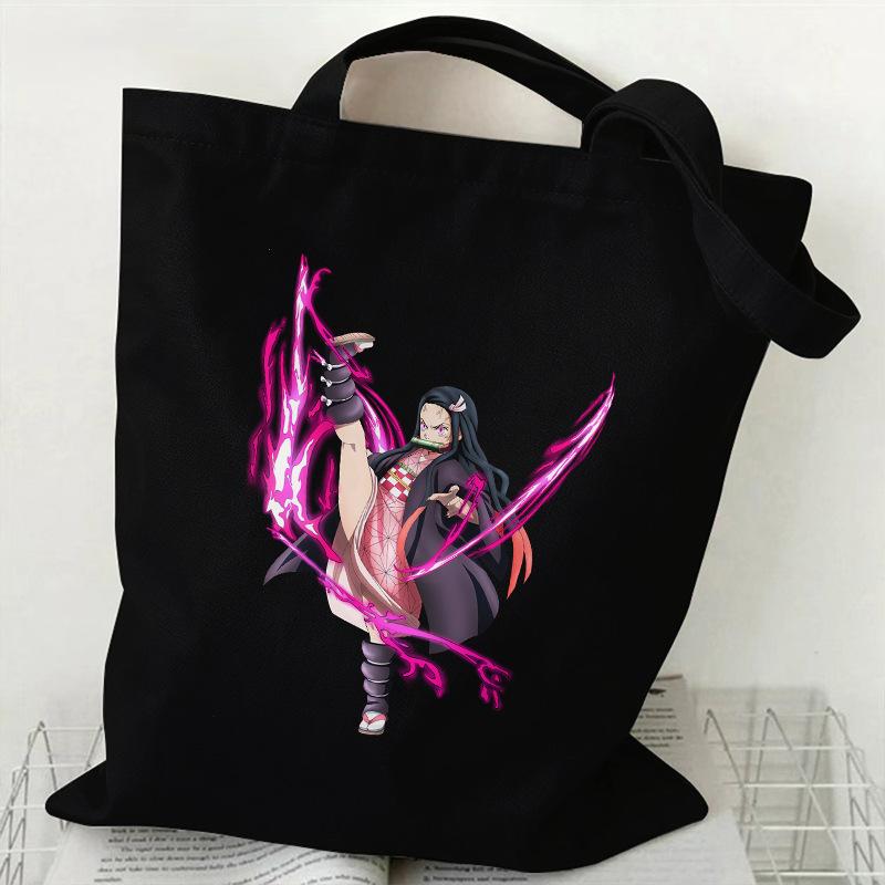 Japan cartoon comicsNezuko Kamado Demon Slayer Printed Shopping Canvas Bag Stylish Shoulder Bag Large Capacity Handbag for Women 7559