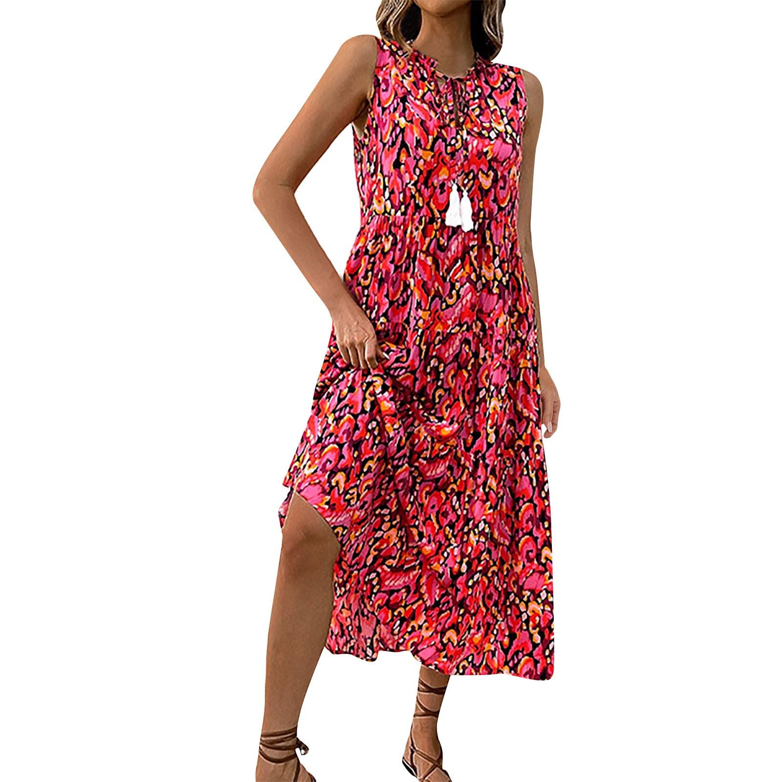 

Women s Dresses Floral Pattern Casual Holiday Sleeveless Dresses XL винний
