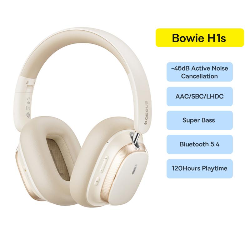 

Baseus Bowie H1s Wireless Headphones Bluetooth 5.4 Noise Canceling 46dB Over Ear Headset Hi-Res Spatial Audio Earphone 120H Time