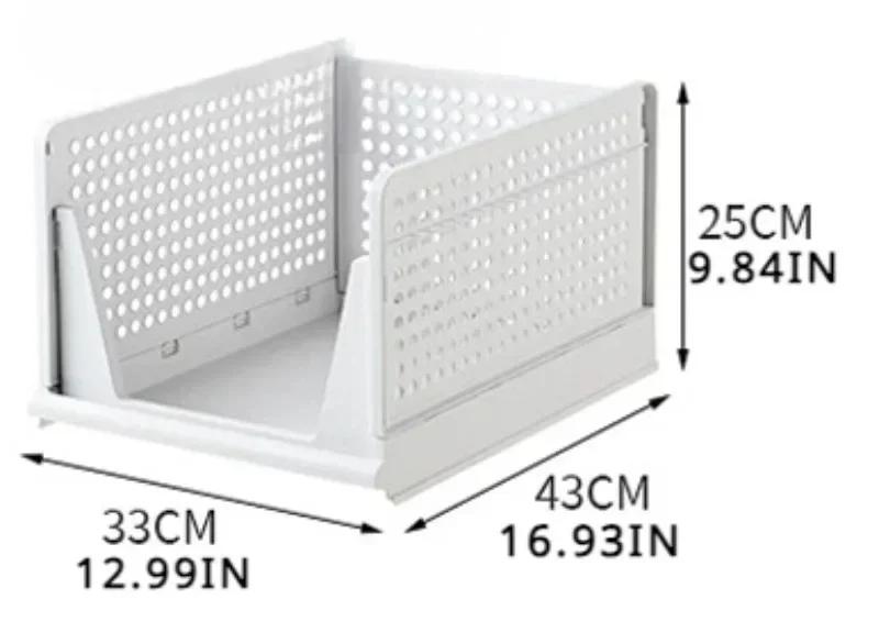 1PC Stackable Plastic Storage Basket Collapsible Clothes Storage Box Living Room Bathroom Kitchen Office Shelf Container 6 Size