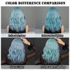 Professional  Synthetic Body Wavy Light Blue Hair Wig with Bangs for Women Daily Party High Density Middle Length Highlight Purple Wigs