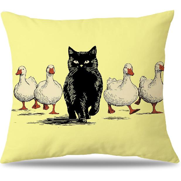 Floral Black Cat Pillow Cover 18x18, Cat Lovers Gifts for Women, Garden Cats Decorative Pillowcase for Home Bedroom Living Room