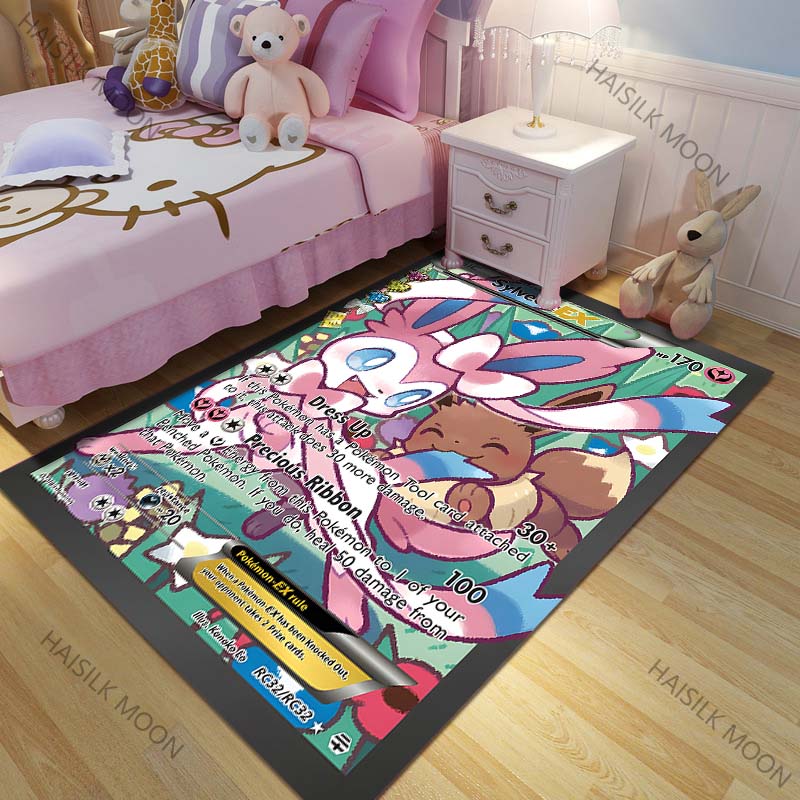 New product P0kemon Sylveon Cards Pattern Carpets for Living Room Bedroom Bedside Floor Mat Area Rug Home Decor Luxury Gifts