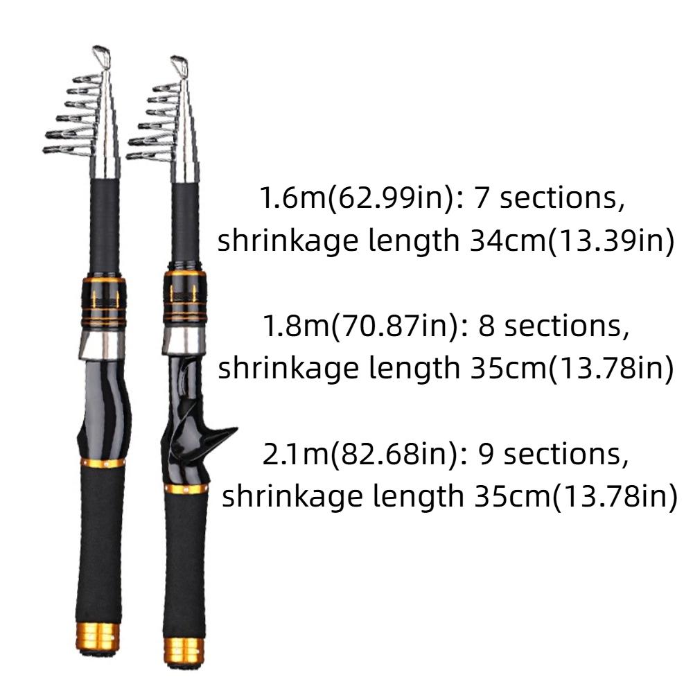 Portable Telescopic Fishing Rod 34cm Storage Ultra Short Mini Fishing Pole 1.6m-2.1m Length Thin Fishing Hand Pole Stream Lake