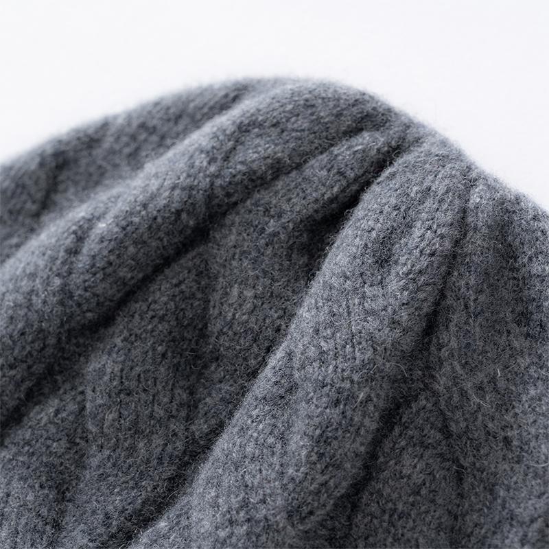 100% Pure Wool Solid Color Twisted Cuffed Knitted Hat Women'S Winter Thickened Warm Fashion Fried Dough Twists Baotou Hat Men