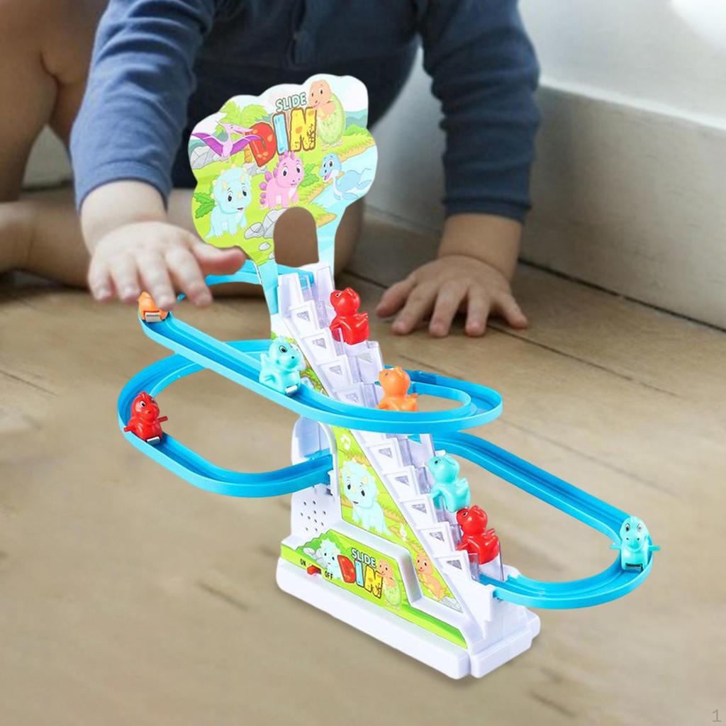 Dinosaur Slide Toy Set Easy to Carry Funny Indoor Chasing Playset Roller Coaster