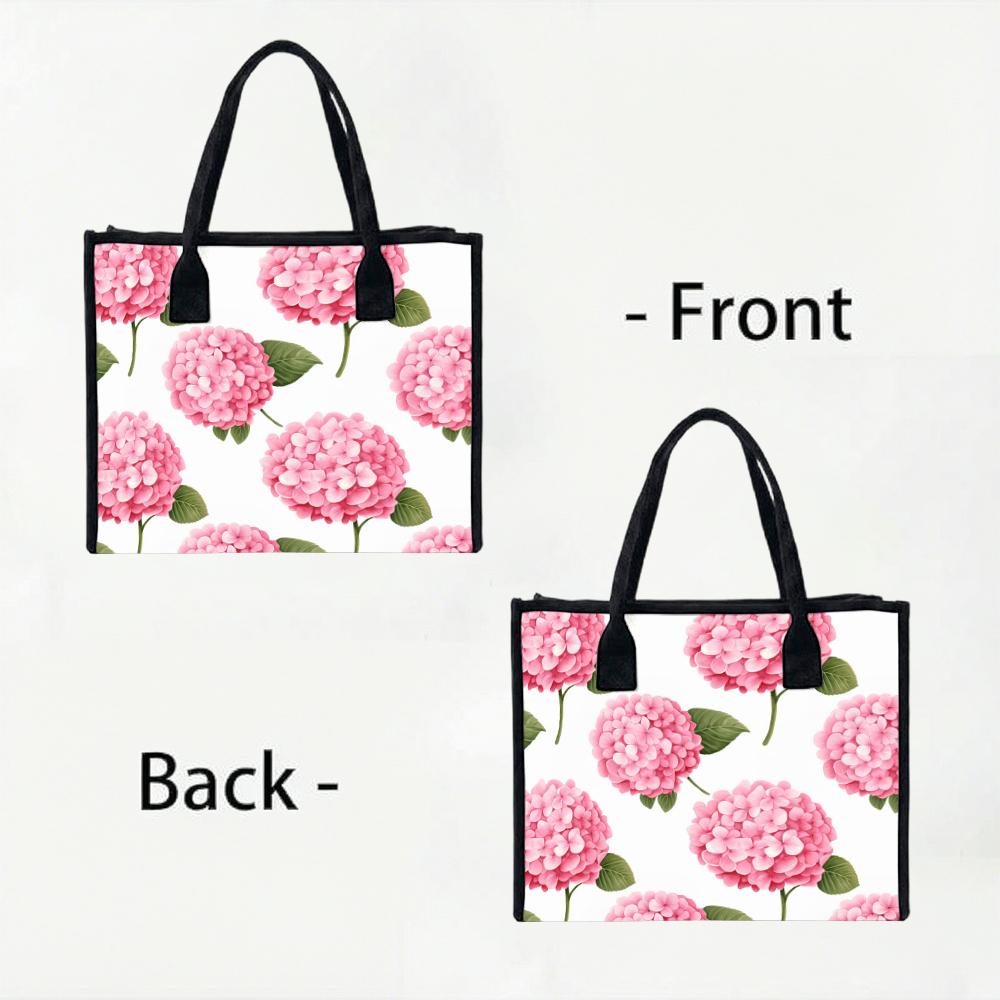 Pink Hydrangea Printed Canvas Tote Bag Casual Large Capacity Handbag for Daily Shopping