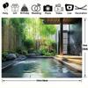 2D Tranquil Spa Pool with Green Bamboo and Stones Background
