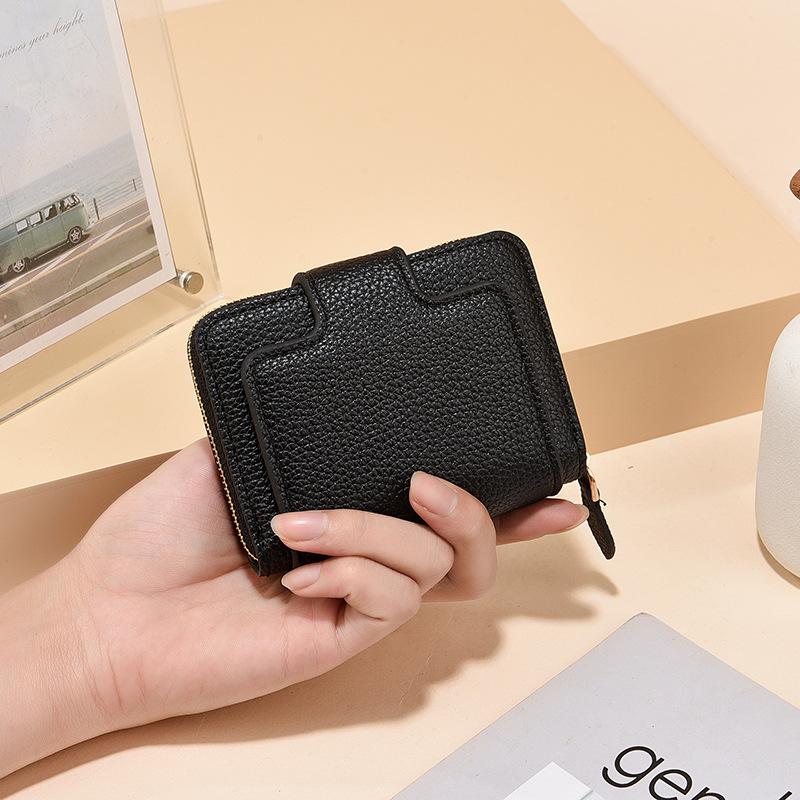 Two Fold Solid Color Lychee Pattern Women s Wallet with Makeup Mirror Multiple Card Slots Zero Wallet Compartment Zipper Bag 6260₽