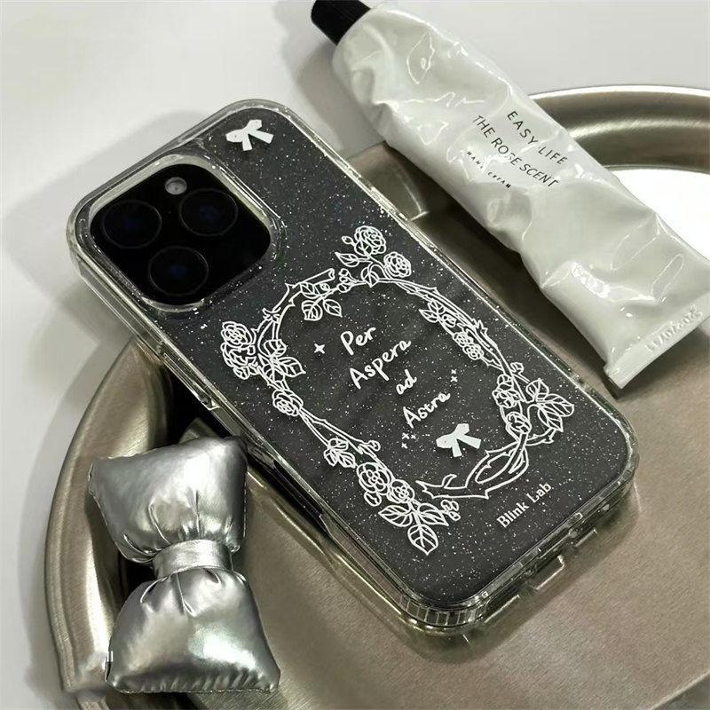 Růžový anglický třpytivý obal Vhodný pro IPhone16 15pro Ochranný obal Jablečný obal na telefon 13 12 Měkký obal 14