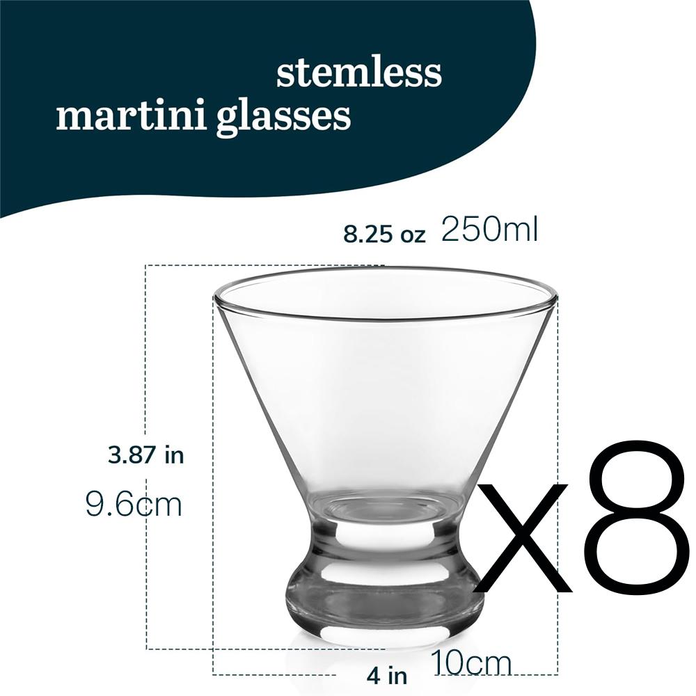 Cosmopolitan Stemless Martini Glasses Set Dishwasher Safe Holiday Martini Glass Lightweight Cocktail Glass Set for Wedding Party