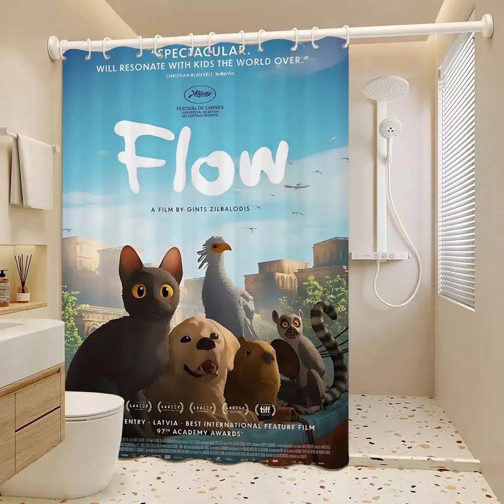 Hit Animated Movie F-FLOW White Shower Curtain, Bathroom Decorative Shower Curtain, Waterproof Shower Curtain With Hooks