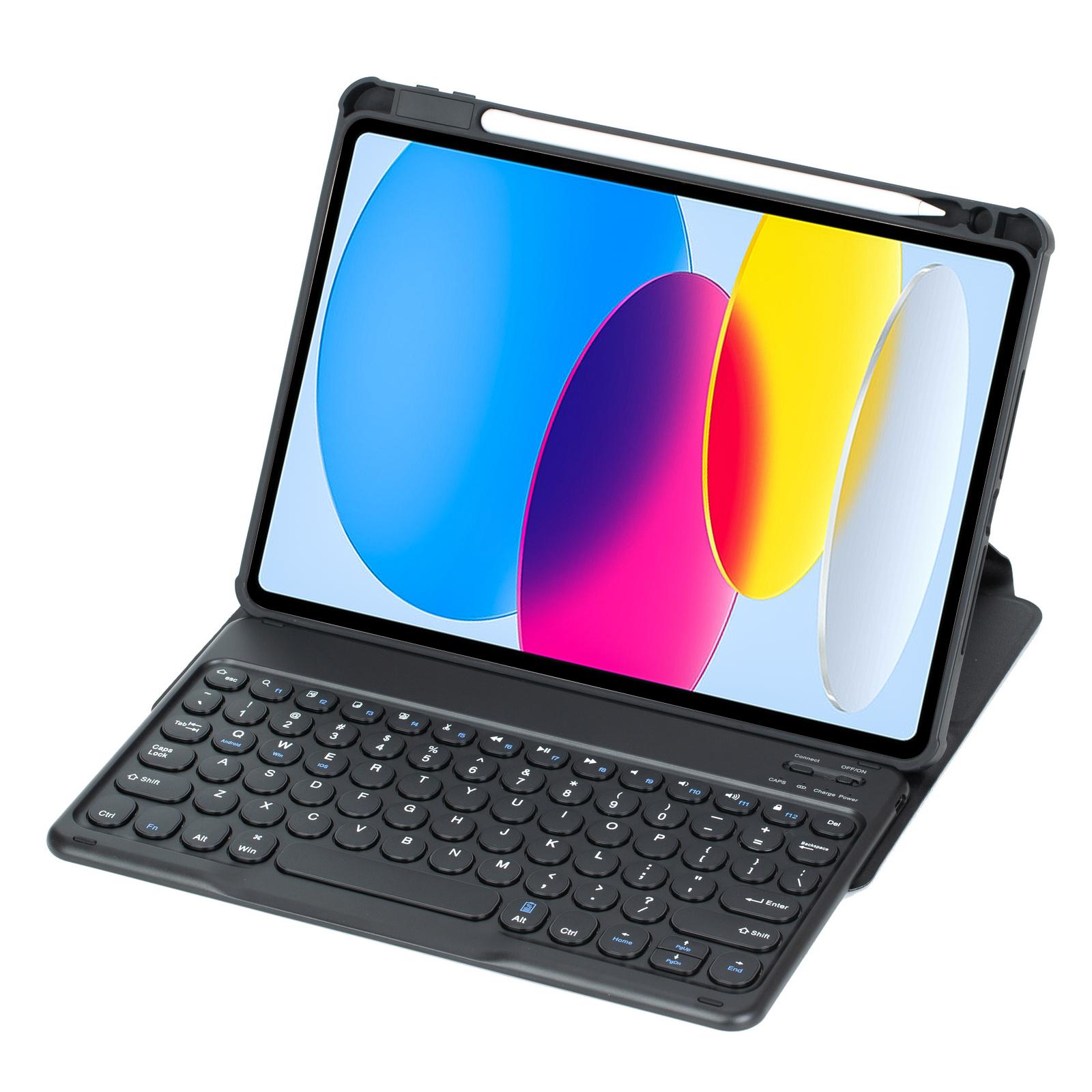 

YL10 Round Cap Bluetooth-Compatible Keyboard Case for iPad (2025)/10.9 (2022) Leather Tablet Cover with Rotating Stand,Pen Slot Black