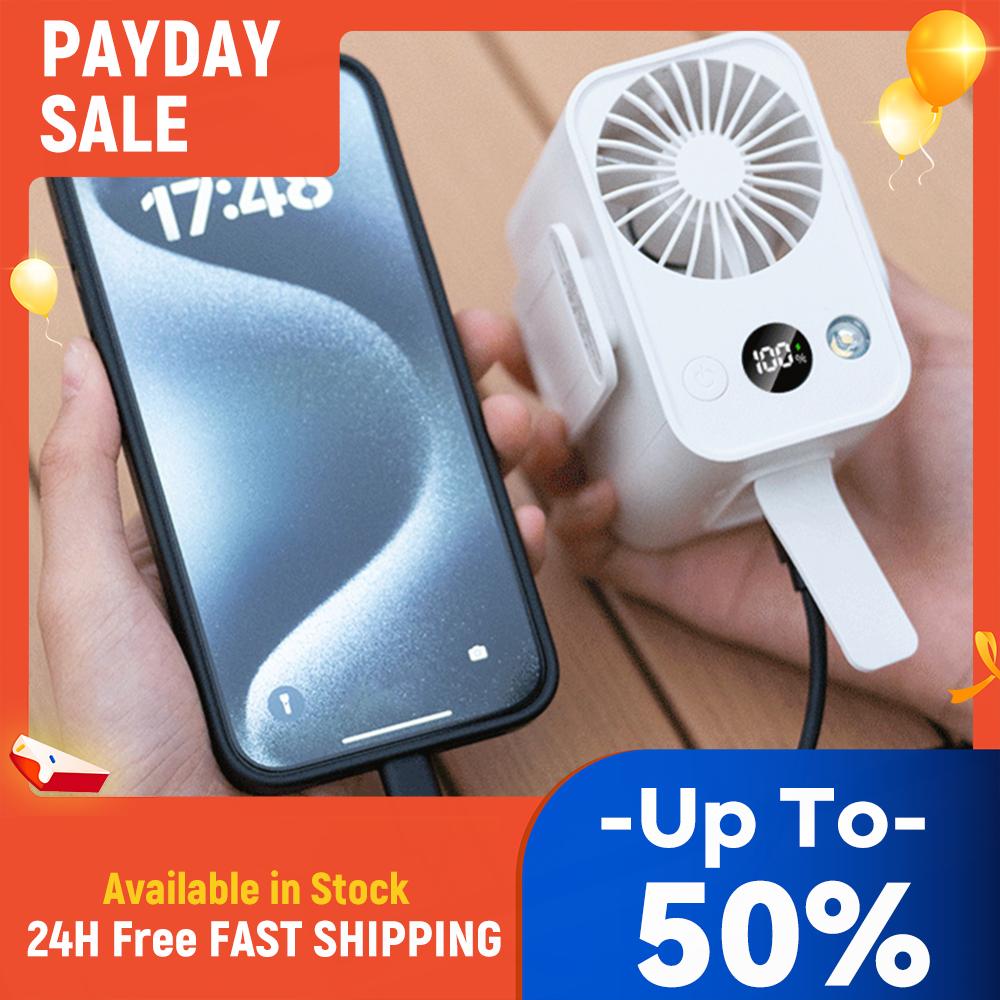 Mini Waist Fan 3600mAh Battery Operated Pocket Handheld Fan Max 19H Working Time Air Cooling Fan 5 Gears for Outdoor Hiking Tent