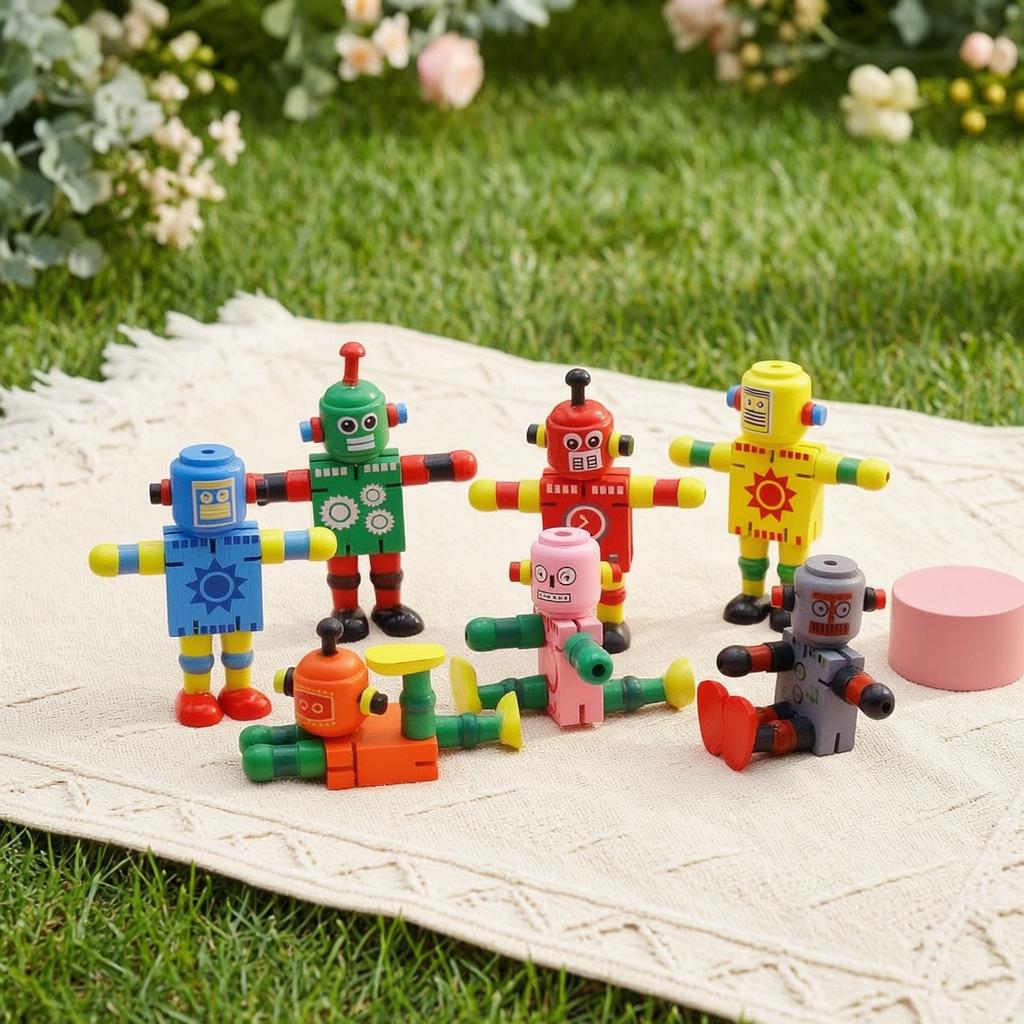 6xWooden Educational Robot Building Blocks for Kids