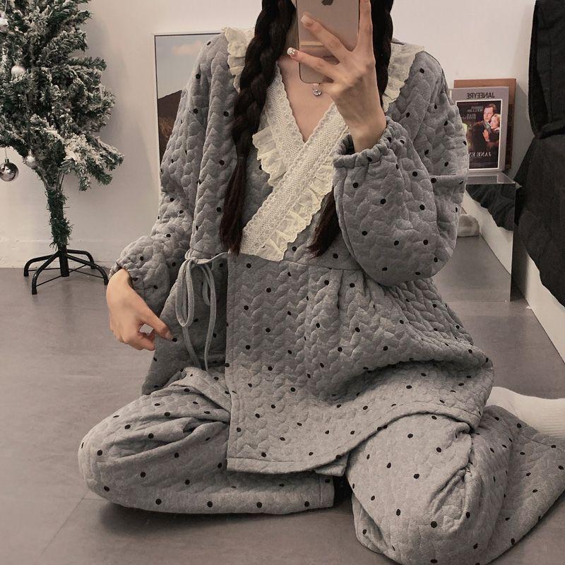 Plus Size Maternity Kimono Pajamas - Autumn/Winter Cotton for Postpartum & Breastfeeding